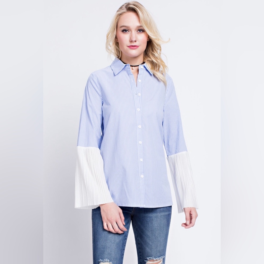 Light blue and white pinstripe button up